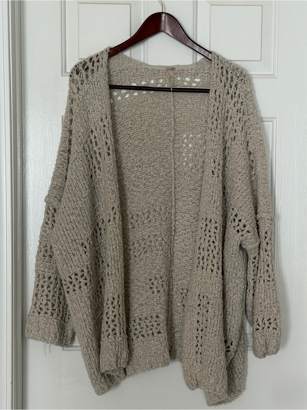 Free People Chunky Open Knit Cardigan Oatmeal Oversized Boho XS/S